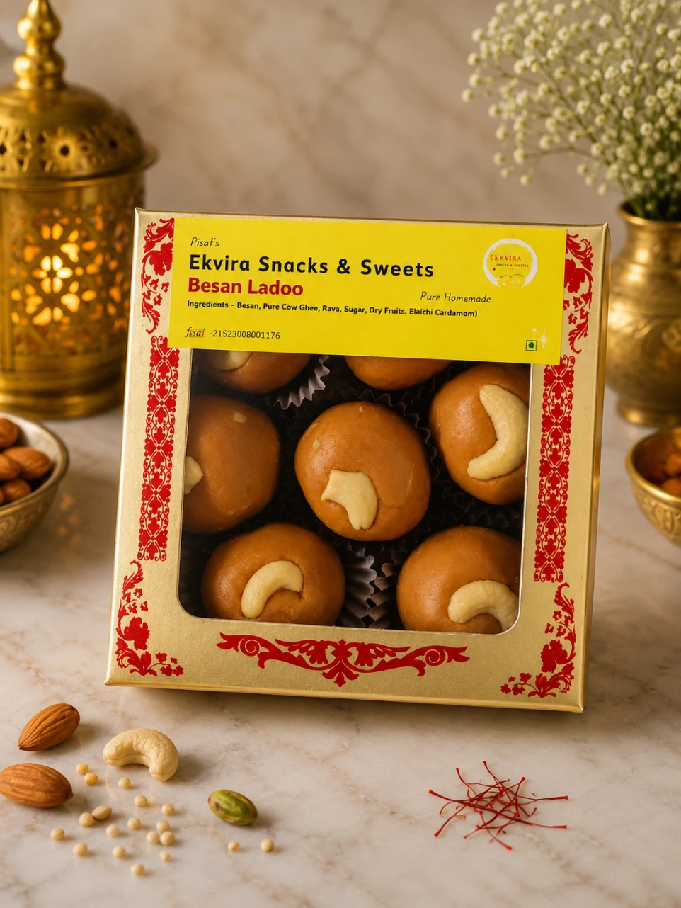 Besan Ladoo in Golden Box